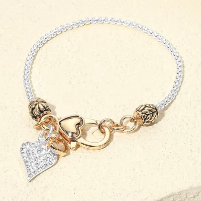 Fashnzfab Elegant Crystal Accent Heart Charm Bracelet In Multi