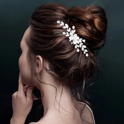 Fashnzfab Elegant Cz Stone Cluster Floral Branch Hair Comb In Multi