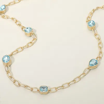 Fashnzfab Elegant Faceted Square Teardrop Oval Emerald Stone Accent Long Necklace In Blue