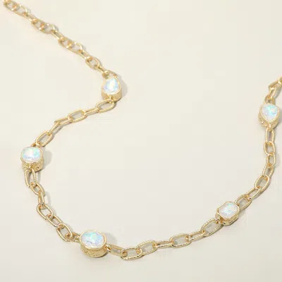Fashnzfab Elegant Faceted Square Teardrop Oval Emerald Stone Accent Long Necklace In White