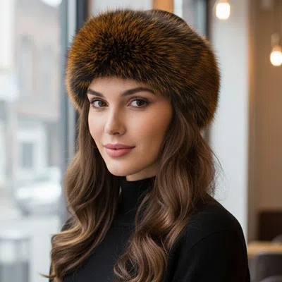 Fashnzfab Elegant Faux Fur Winter Headband Earmuff In Brown