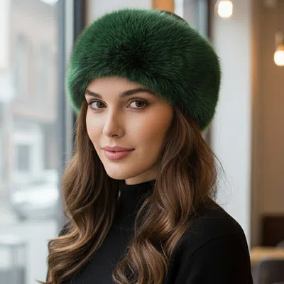 Fashnzfab Elegant Faux Fur Winter Headband Earmuff In Green