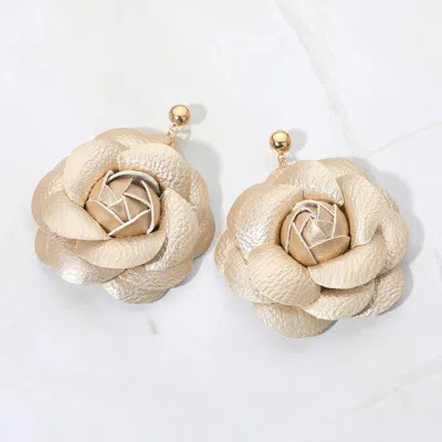 Fashnzfab Elegant Faux Leather Rose Bloom Drop Dangle Earrings In Gold