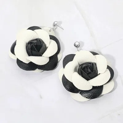 Fashnzfab Elegant Faux Leather Rose Bloom Drop Dangle Earrings In Multi