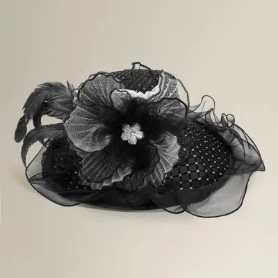 Fashnzfab Elegant Feather Floral Accent Fascinator Headband Hair Clip Dressy Hat In Black