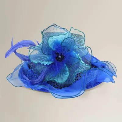 Fashnzfab Elegant Feather Floral Accent Fascinator Headband Hair Clip Dressy Hat In Blue