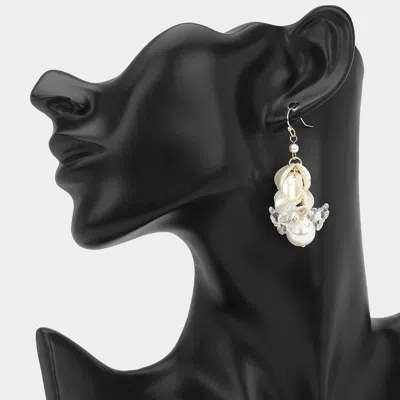 Fashnzfab Elegant Floral Accent Pearl Cluster Drop Earrings In Multi