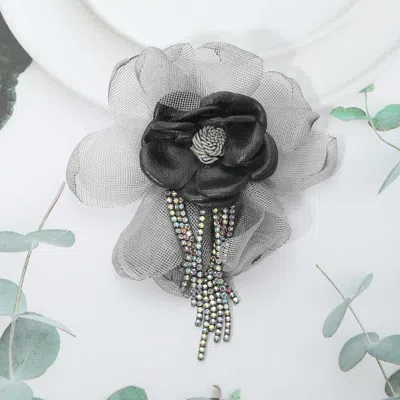 Fashnzfab Elegant Floral Fringe Pin Brooch In Gray