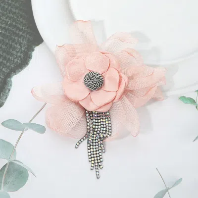 Fashnzfab Elegant Floral Fringe Pin Brooch In Pink