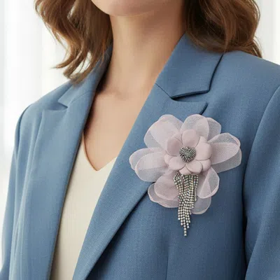 Fashnzfab Elegant Floral Fringe Pin Brooch In Purple