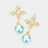 Fashnzfab Elegant Floral Motif Crystal Pearl Drop Earrings In Multi