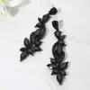 Fashnzfab Elegant Floral Stone Cluster Long Drop Evening Earrings - Black, Jet Black In Black