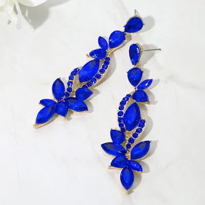 Fashnzfab Elegant Floral Stone Cluster Long Drop Evening Earrings In Multi