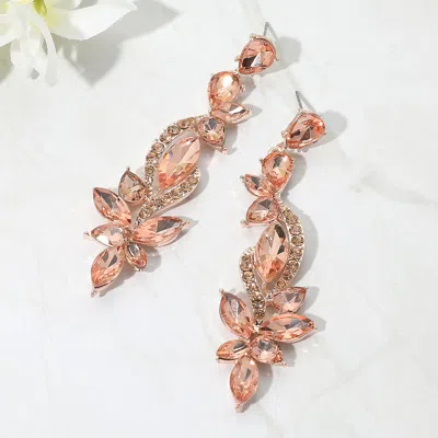 Fashnzfab Elegant Floral Stone Cluster Long Drop Evening Earrings In Silver