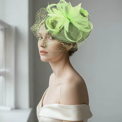 Fashnzfab Elegant Floral Veil Fascinator Headband In Green
