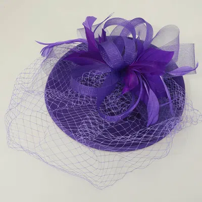 Fashnzfab Elegant Floral Veil Fascinator Headband In Purple