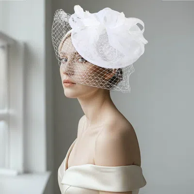 Fashnzfab Elegant Floral Veil Fascinator Headband In White