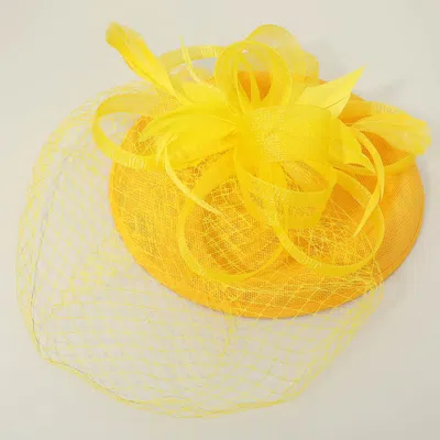 Fashnzfab Elegant Floral Veil Fascinator Headband In Yellow