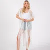 Fashnzfab Elegant Lace Fringe Cover Up Kimono Poncho In White