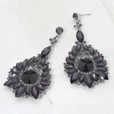 Fashnzfab Elegant Marquise Round Stone Cluster Teardrop Evening Earrings In Black