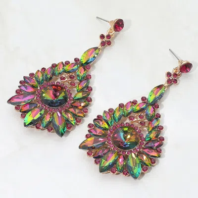 Fashnzfab Elegant Marquise Round Stone Cluster Teardrop Evening Earrings In Green