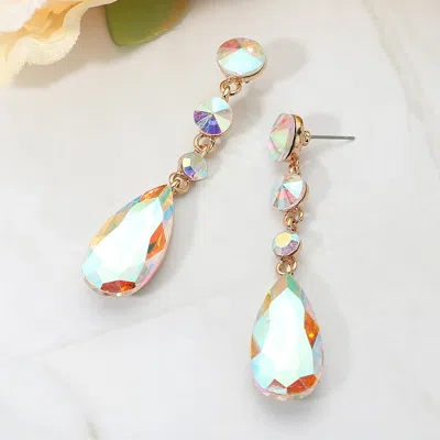 Fashnzfab Elegant Multi Faceted Crystal Dangle Statement Earrings In Metallic