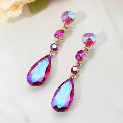 Fashnzfab Elegant Multi Faceted Crystal Dangle Statement Earrings In Gold