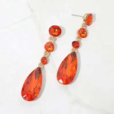 Fashnzfab Elegant Multi Faceted Crystal Dangle Statement Earrings In Orange