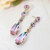 Fashnzfab Elegant Multi Faceted Crystal Dangle Statement Earrings In Pink