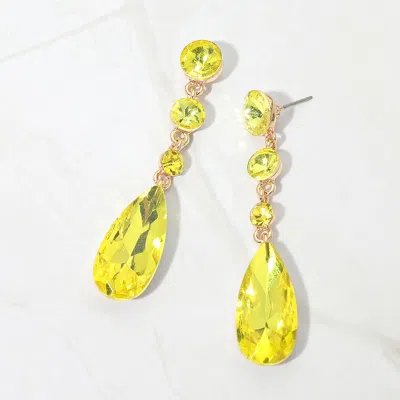 Fashnzfab Elegant Multi Faceted Crystal Dangle Statement Earrings In Yellow