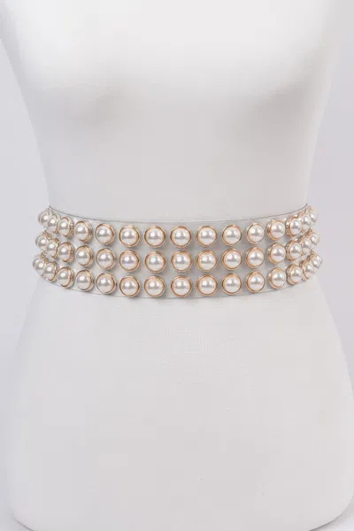 Fashnzfab Elegant Pearl Detail See Through Waist Belt In Metallic