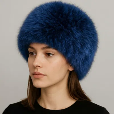 Fashnzfab Elegant Plush Faux Fur Winter Hat In Blue