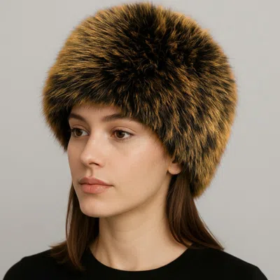 Fashnzfab Elegant Plush Faux Fur Winter Hat In Brown