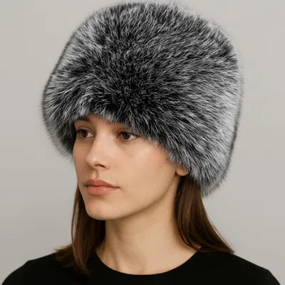 Fashnzfab Elegant Plush Faux Fur Winter Hat In Grey