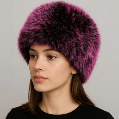 Fashnzfab Elegant Plush Faux Fur Winter Hat In Pink