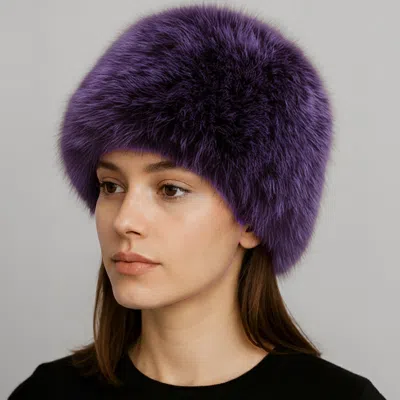 Fashnzfab Elegant Plush Faux Fur Winter Hat In Purple
