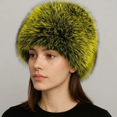Fashnzfab Elegant Plush Faux Fur Winter Hat In Yellow