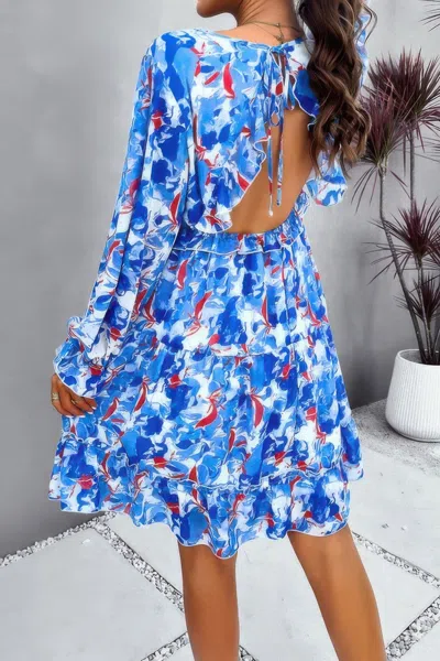 Fashnzfab Elegant Printed V Neck Ruffled A Line Mini Dress