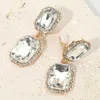 Fashnzfab Elegant Rectangle Crystal Drop Dangle Evening Clip On Earrings In Gold