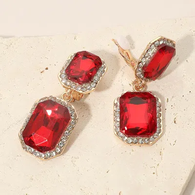 Fashnzfab Elegant Rectangle Crystal Drop Dangle Evening Clip On Earrings In Gold