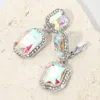 Fashnzfab Elegant Rectangle Crystal Drop Dangle Evening Clip On Earrings In Multi