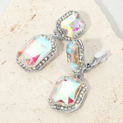 Fashnzfab Elegant Rectangle Crystal Drop Dangle Evening Clip On Earrings In Multi