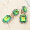 Fashnzfab Elegant Rectangle Crystal Drop Dangle Evening Clip On Earrings In Multi