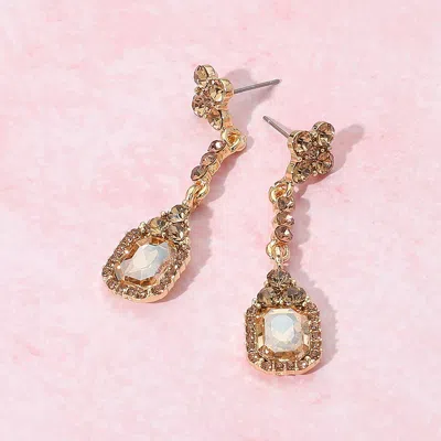 Fashnzfab Elegant Rectangle Rhinestone Gem Drop Evening Earrings In Brown