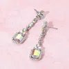Fashnzfab Elegant Rectangle Rhinestone Gem Drop Evening Earrings In Green