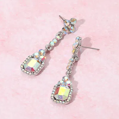 Fashnzfab Elegant Rectangle Rhinestone Gem Drop Evening Earrings In Green