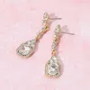 Fashnzfab Elegant Rectangle Rhinestone Gem Drop Evening Earrings In Pink