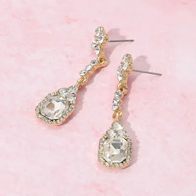 Fashnzfab Elegant Rectangle Rhinestone Gem Drop Evening Earrings In Pink