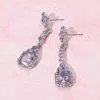 Fashnzfab Elegant Rectangle Rhinestone Gem Drop Evening Earrings In Purple