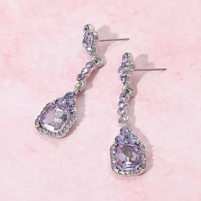 Fashnzfab Elegant Rectangle Rhinestone Gem Drop Evening Earrings In Purple